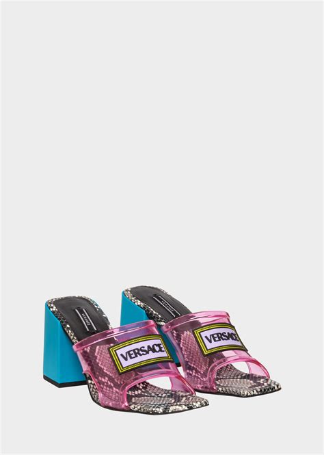 versace 90s vintage logo mid heel sandals|Versace .